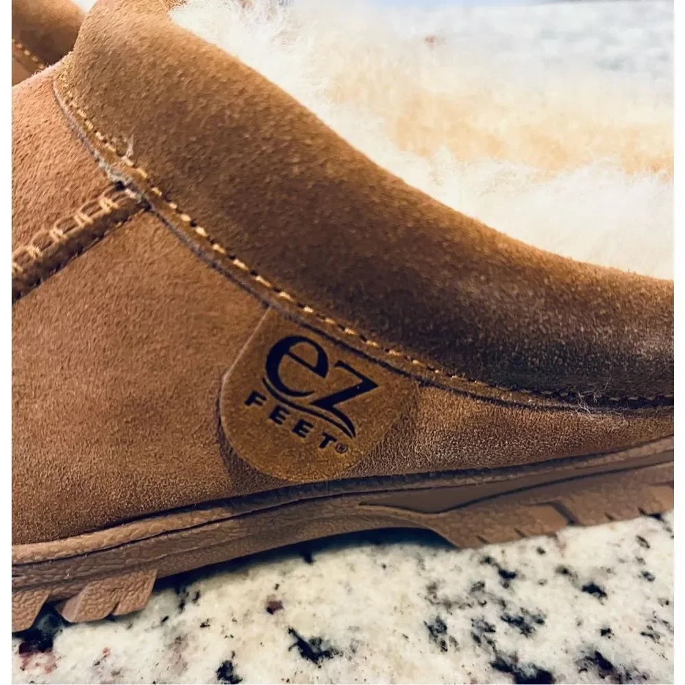 EZ Feet Men’s Genuine Sheepskin Lined Suede Hardsole Clog Slipper House Shoe EZ Feet Men main image 2